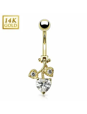 Piercing nombril Or 14 carats coeurs mobiles