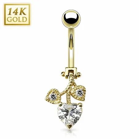 Piercing nombril Or 14 carats coeurs mobiles