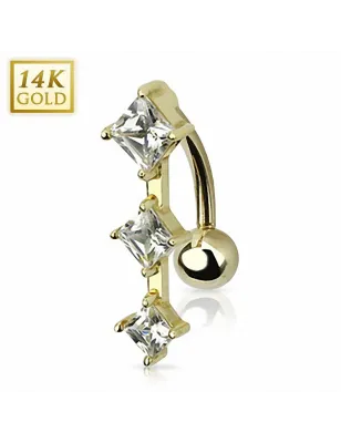 Piercing nombril inversé Or 14 carats triple gemmes