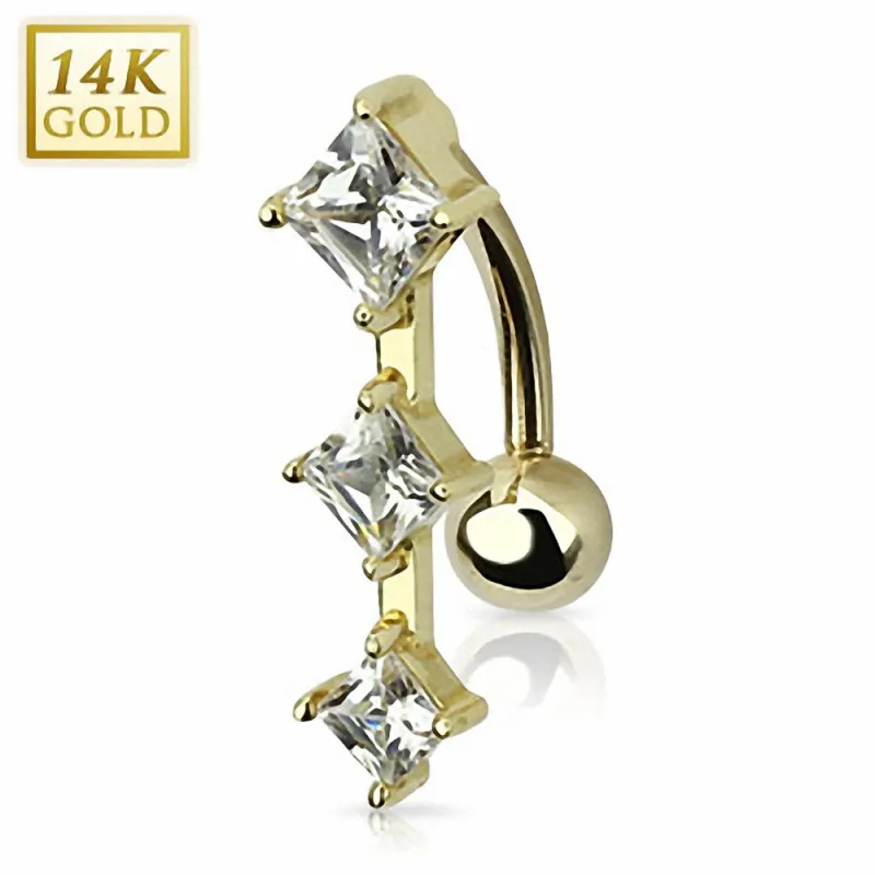 Piercing nombril inversé Or 14 carats gemmes carrés