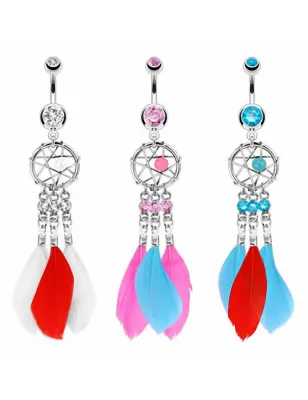 Piercing nombril attrape rêves plumes