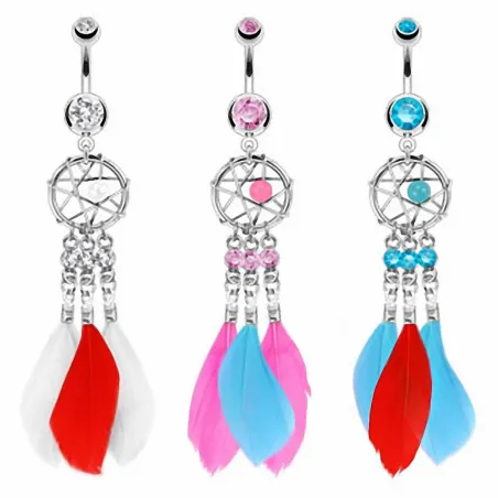 Piercing nombril attrape rêves plumes