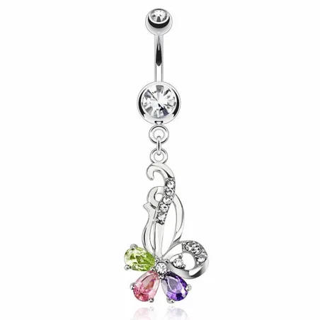 Piercing nombril fleur multicolore