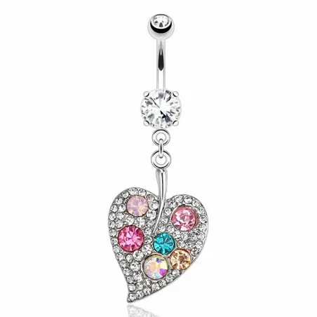 Piercing nombril feuille multi gemmes