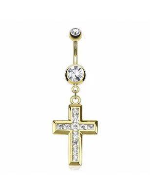 Piercing nombril plaqué or croix