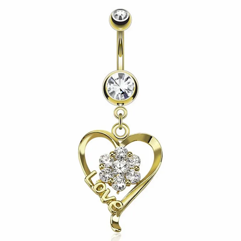 Piercing nombril plaqué or coeur Love