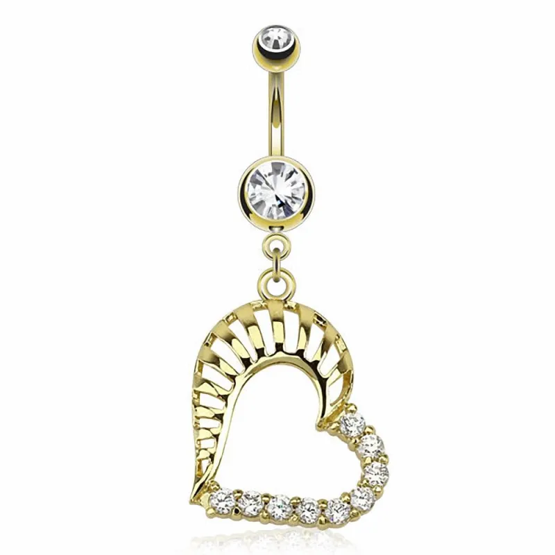 Piercing nombril plaqué or coeur gemmes