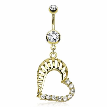 Piercing nombril plaqué or coeur gemmes