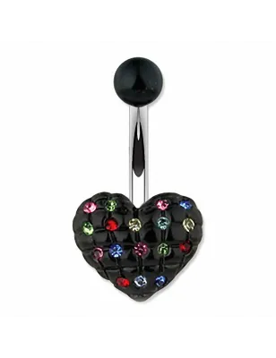 Piercing nombril coeur noir Multi Gemmes