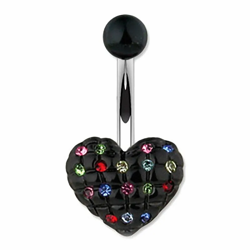 Piercing nombril coeur noir Multi Gemmes