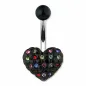 Piercing nombril coeur noir Multi Gemmes