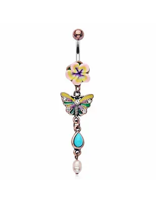 Piercing nombril fleur papillon vintage