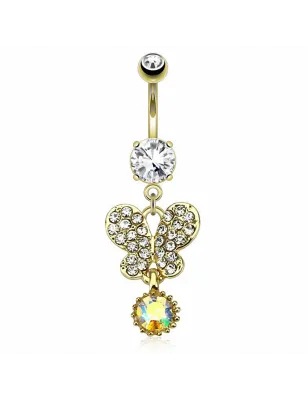 Piercing nombril plaqué or papillon marguerite