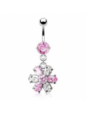 Piercing nombril fleur clair rose
