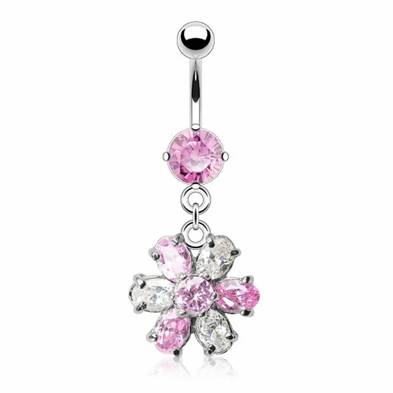 Piercing nombril fleur clair rose