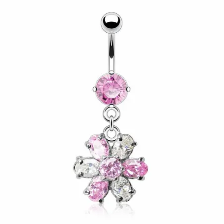 Piercing nombril fleur clair rose