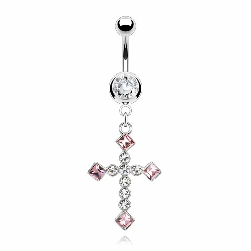 Piercing nombril croix clair rose