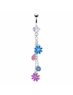 Piercing nombril fleurs multicolores