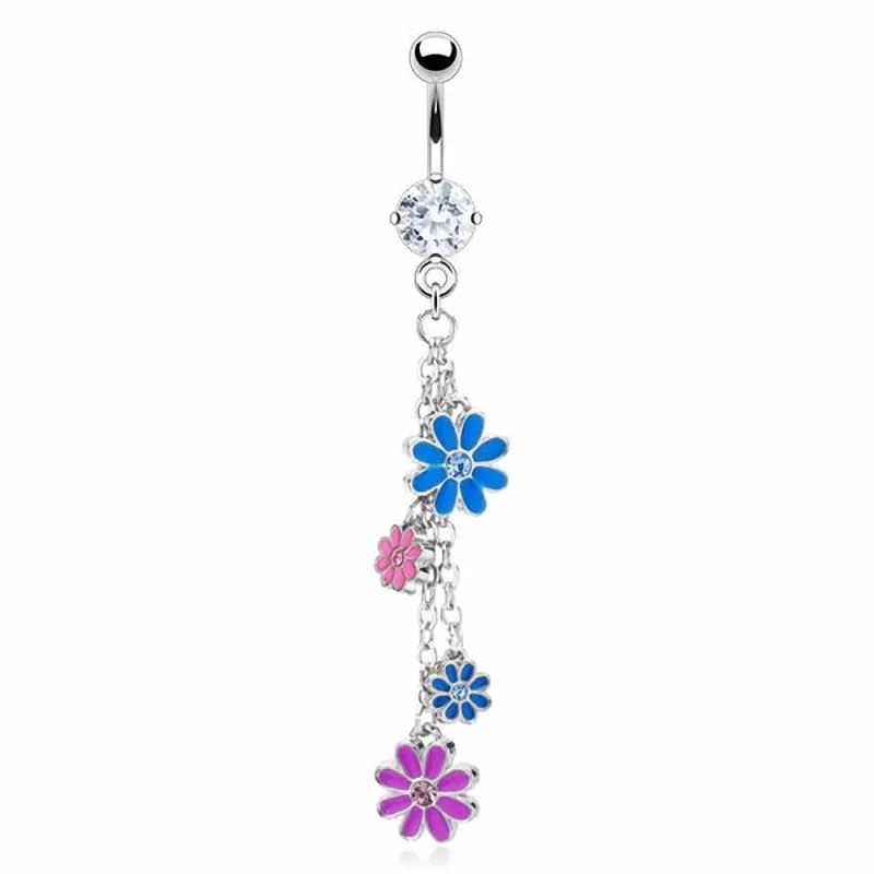 Piercing nombril fleurs multicolores