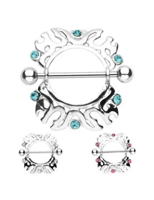 Piercing Téton Bouclier avec Gemmes - Bijou Piercing Téton