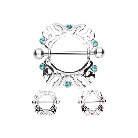 Piercing Téton Bouclier avec Gemmes - Bijou Piercing Téton