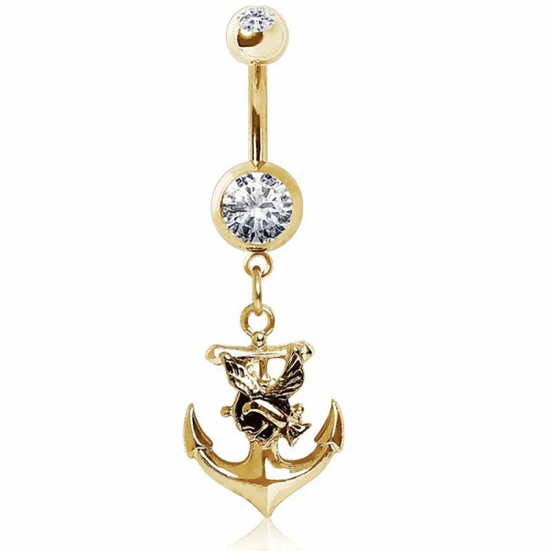 Piercing nombril plaqué or Ancre Mouette Piercing nombril plaqué or Ancre Mouette