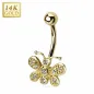 Piercing nombril Or 14 carats papillon strass
