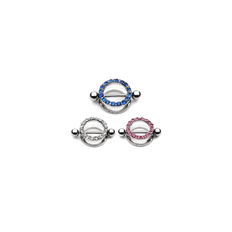 Piercing Téton Bouclier Rond avec Gemmes 