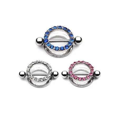 Piercing Téton Bouclier Rond avec Gemmes  - Bijou Piercing Téton