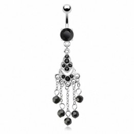 Piercing nombril chandelier perles noires