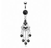 Piercing nombril chandelier perles noires