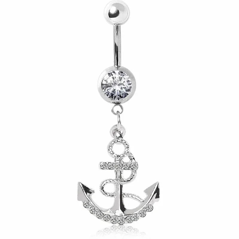 Piercing nombril ancre marine strass