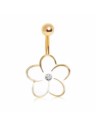 Piercing nombril plaqué or fleur blanche