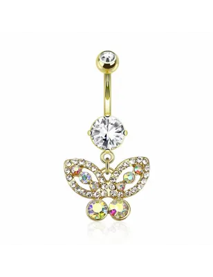 Piercing nombril plaqué or papillon gemmes