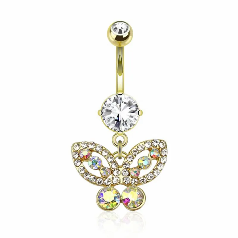 Piercing nombril plaqué or papillon gemmes