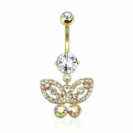 Piercing nombril plaqué or papillon gemmes