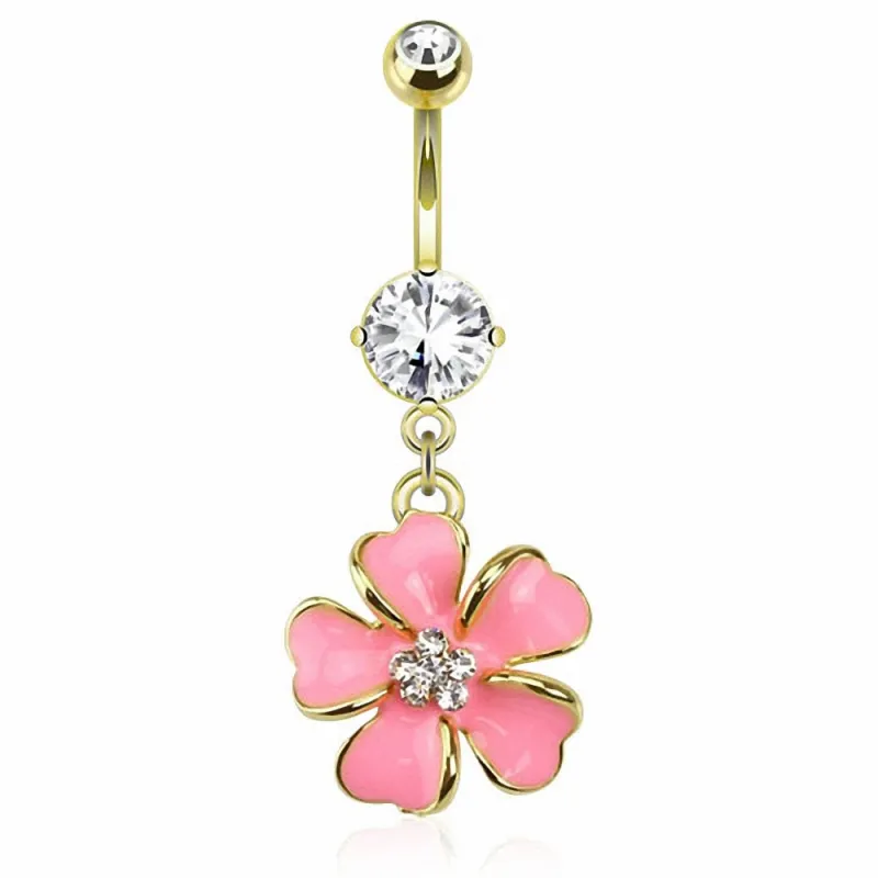 Piercing nombril plaqué or fleur rose