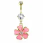 Piercing nombril plaqué or fleur rose