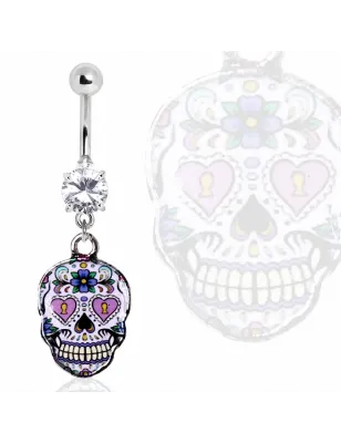 Piercing nombril sugar skull violet