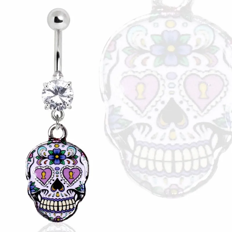Piercing nombril sugar skull violet