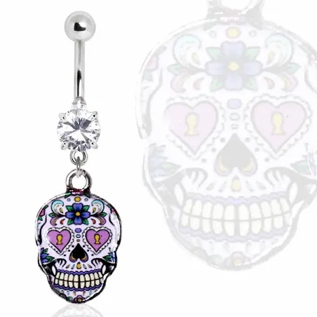 Piercing nombril sugar skull violet