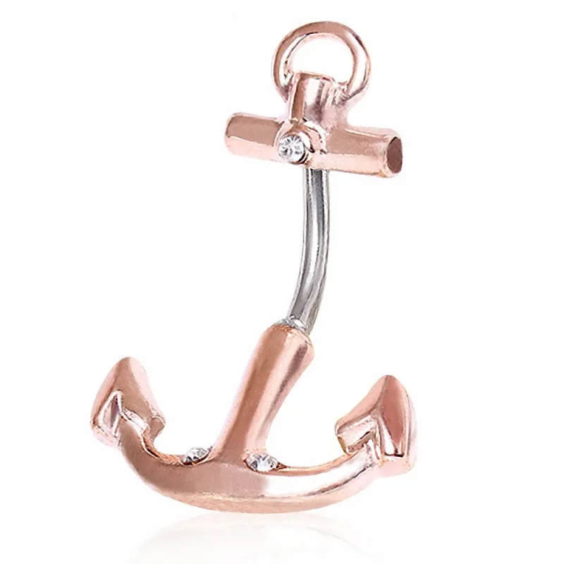 Piercing nombril ancre marine or rosé