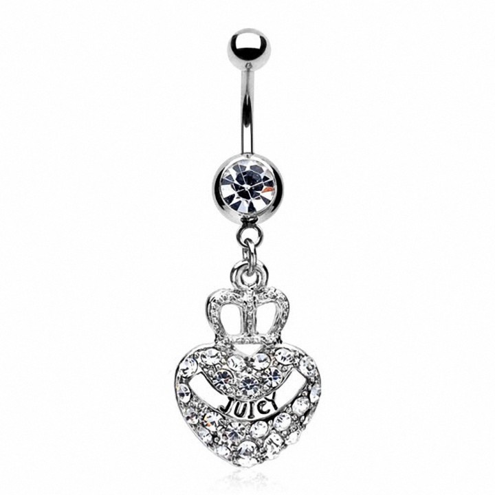 Piercing nombril pendentif coeur couronne