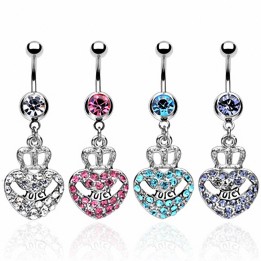 Piercing nombril pendentif coeur couronne
