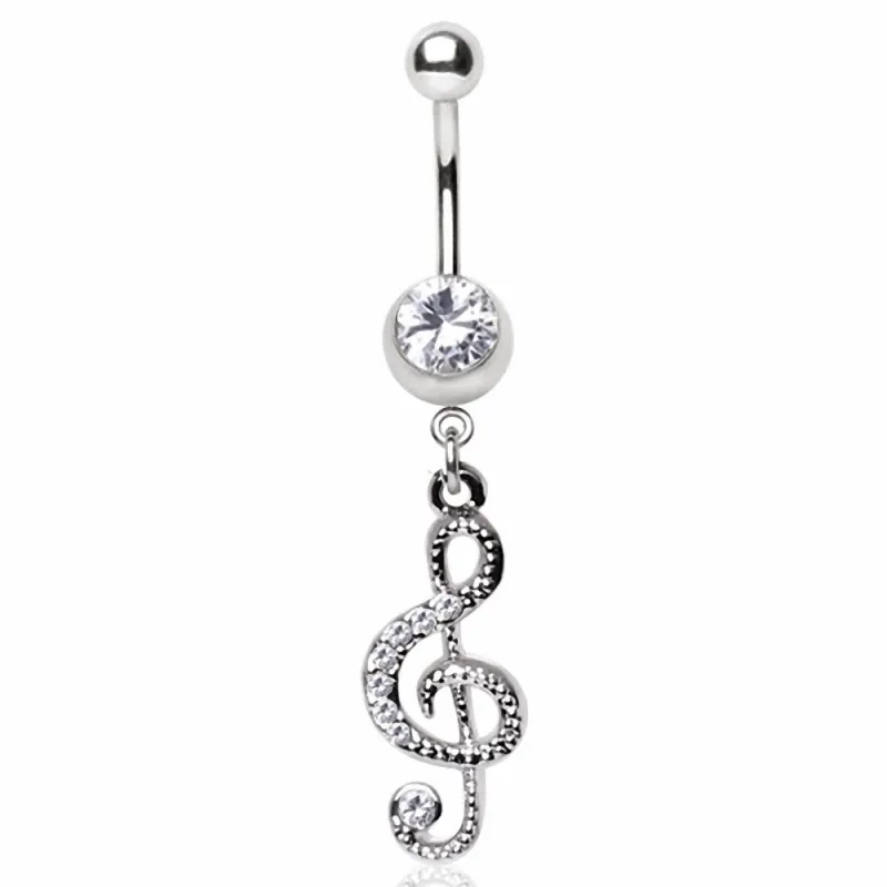 Piercing nombril clef de sol strass clairs