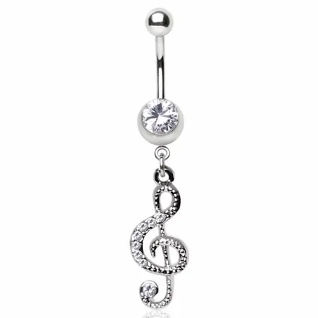 Piercing nombril clef de sol strass clairs
