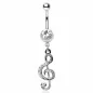 Piercing nombril clef de sol strass clairs