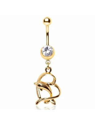 Piercing nombril plaqué or coeur dauphin