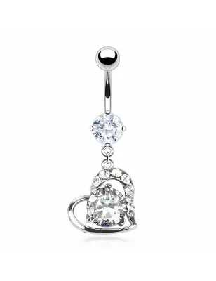 Piercing nombril coeur pierre ronde