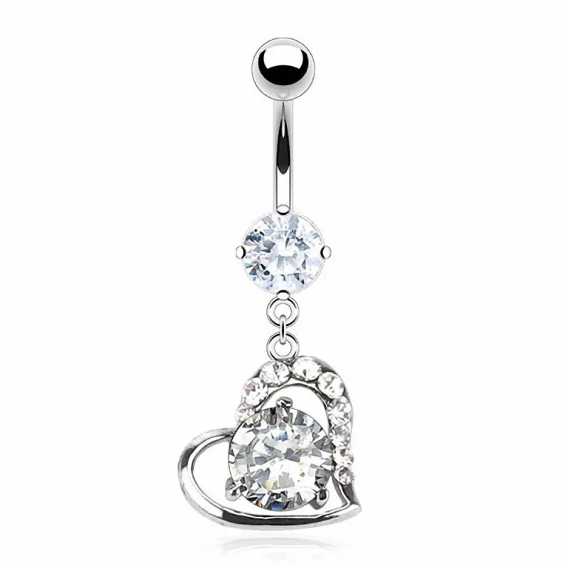 Piercing nombril coeur pierre ronde